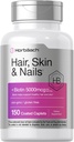Horbäach Hair Skin and Nails Vitamins | 150 Caplets | with Biotin and Collagen | Supplement for Women and Men | Non-GMO, Gluten Free