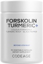 Codeage Forskolin, Pure Forskolin Coleus + Organic Turmeric Root Powder, 95% Curcuminoids + Bioperine Black Pepper - 20% Standardized Coleus Forskohlii Supplement - Non-GMO - 90 Capsules