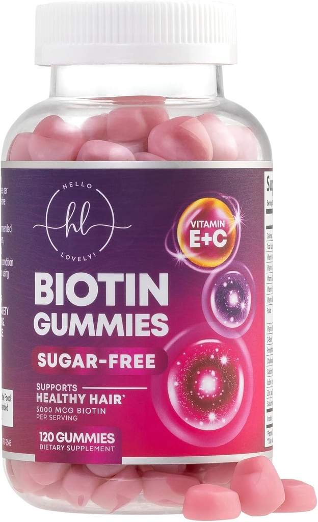 Hair Vitamins Gummy with Biotin 5000 mcg - Hair Growth Support with Vitamins E & C for Thicker, Stronger & Beautiful Hair - Hair Skin and Nails Vitamin for Women, Non-GMO, Gluten Free - 120 Gummies