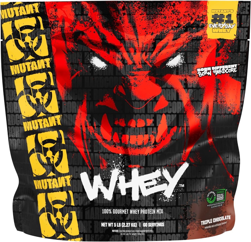 ミュータントWhey - 100%ウィープロテインパウダーシェイク、グルメテイスト、タンパク質22g、高速吸収、簡単な消化、5lbs - トリプルチョコレート