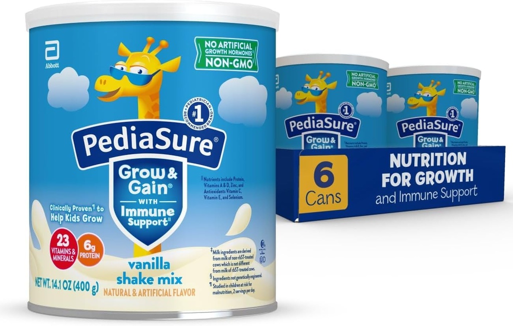 PediaSureは免疫サポート シェークの組合せの粉、23のビタミン及び鉱物、6g蛋白質、非GMO、グルテンフリー、子供の栄養、バニラ、14.1のoz缶、6-48のサービングのパックと育ちます