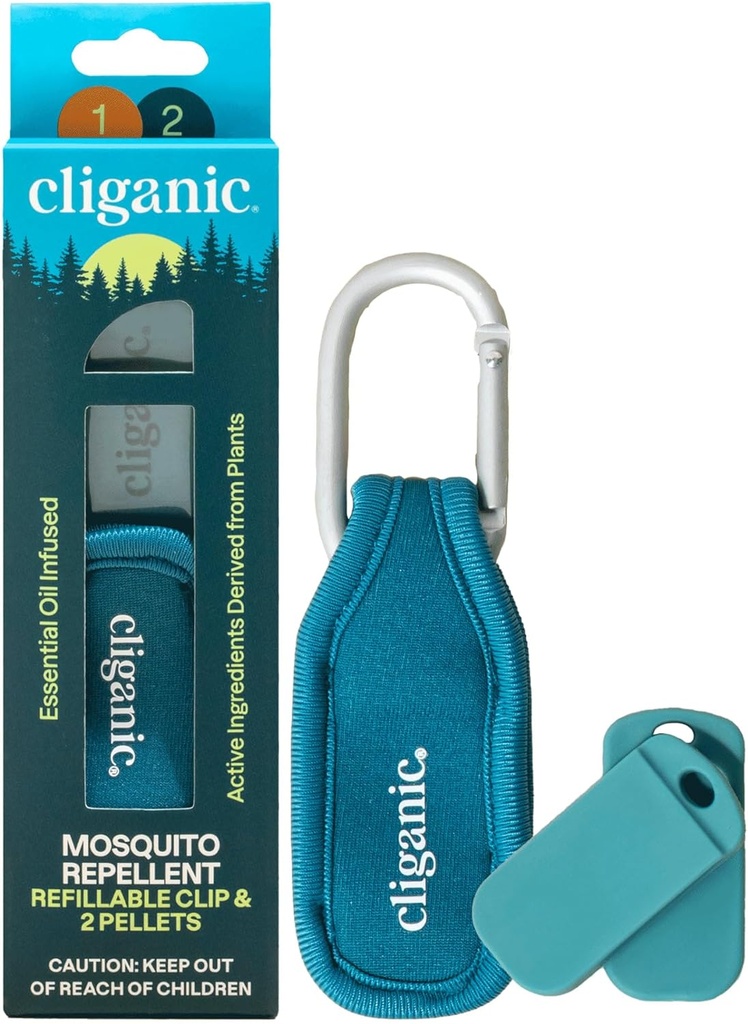 Cliganic Mosquito Repellent のパック (1 クリップ + 2 の詰め替えの餌) - 自然な DEET-Free の精油の注入