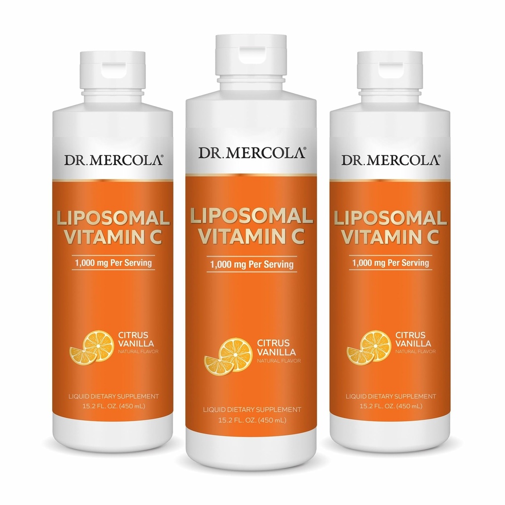 Dr. Mercola 液体リポソーム ビタミン C - 抗酸化剤 & 免疫サポート サプリメント - ビタミン E - GMOフリー、グルテンフリー&大豆フリー - シトラスバニラ風味 - 450 mL (30 サービング) - 3 パック