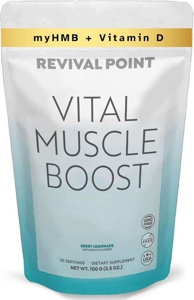 Vital Muscle Boost - 大人のためのプレミアムmyHMBとビタミンD3サプリメント - 特許取得済みのHMBパウダー3000mg - 健康な筋肉、エネルギー&活気のあるアクティブライフ - タンパク質合成と強度をサポート