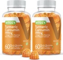 Turmeric Curcumin Gummies with Ginger & Black Pepper Herbal Supplement, 2000mg, Immune Support, Healthy Skin, and Joint Health, Vegan, Pectin Based, for Adults and Teens - Chewable Peach Flavor(2Pack)