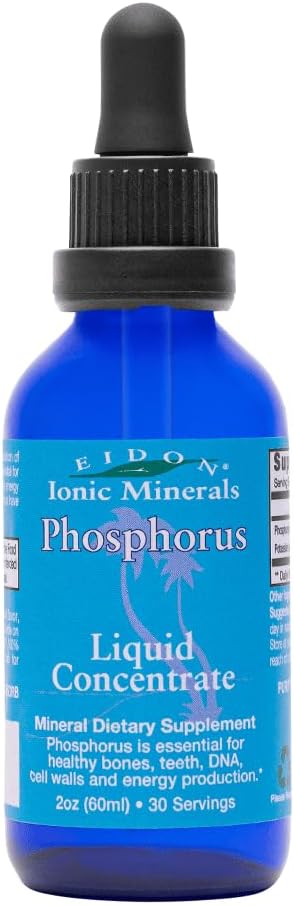 Eidon Ionic Minerals Liquid Phosphorus - Phosphorus Drops Supplement, Potassium Phosphate Mineral Drops for Water, Support Energy Production, Support Bone and Teeth Health, 2 oz