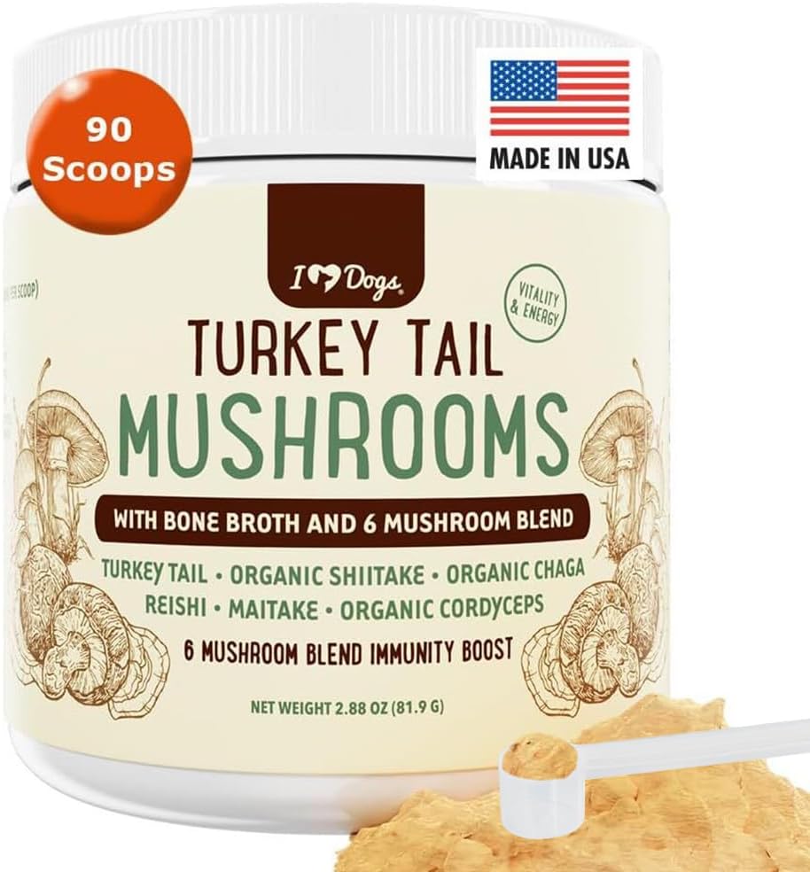 iHeartDogs Turkey Tail Mushroom for Dogs for Lumps, Bumps & Lipomas with Bone Broth and 6 Mushroom Blend Powder