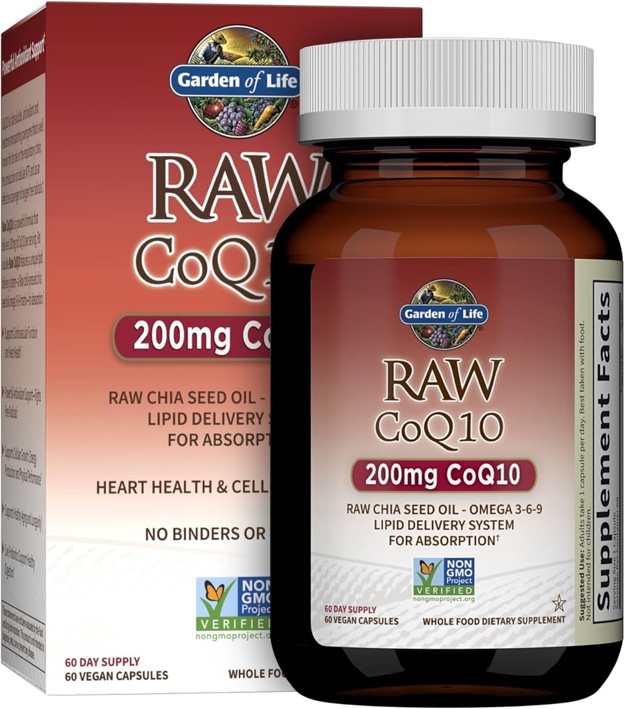 生命の庭 CoQ10 200mg のベジタリアン Omega 3 6 の 9 の補足の未加工 Co Q 10 Chia の種油、反酸化防止サポート、中心の健康のための Coenzyme q10 の補足、60 のカプセルが付いている全食糧栄養物