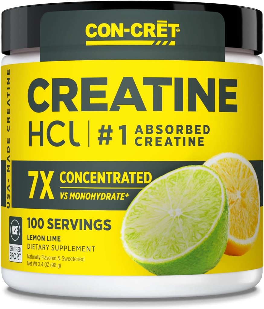 CON-CRETクレトクレアチンHClパウダー | 筋肉・認知・細胞エネルギーサポート | ブロッキング・クランプなし | 米国製・NSF認定 | レモンライム(100 サービング)