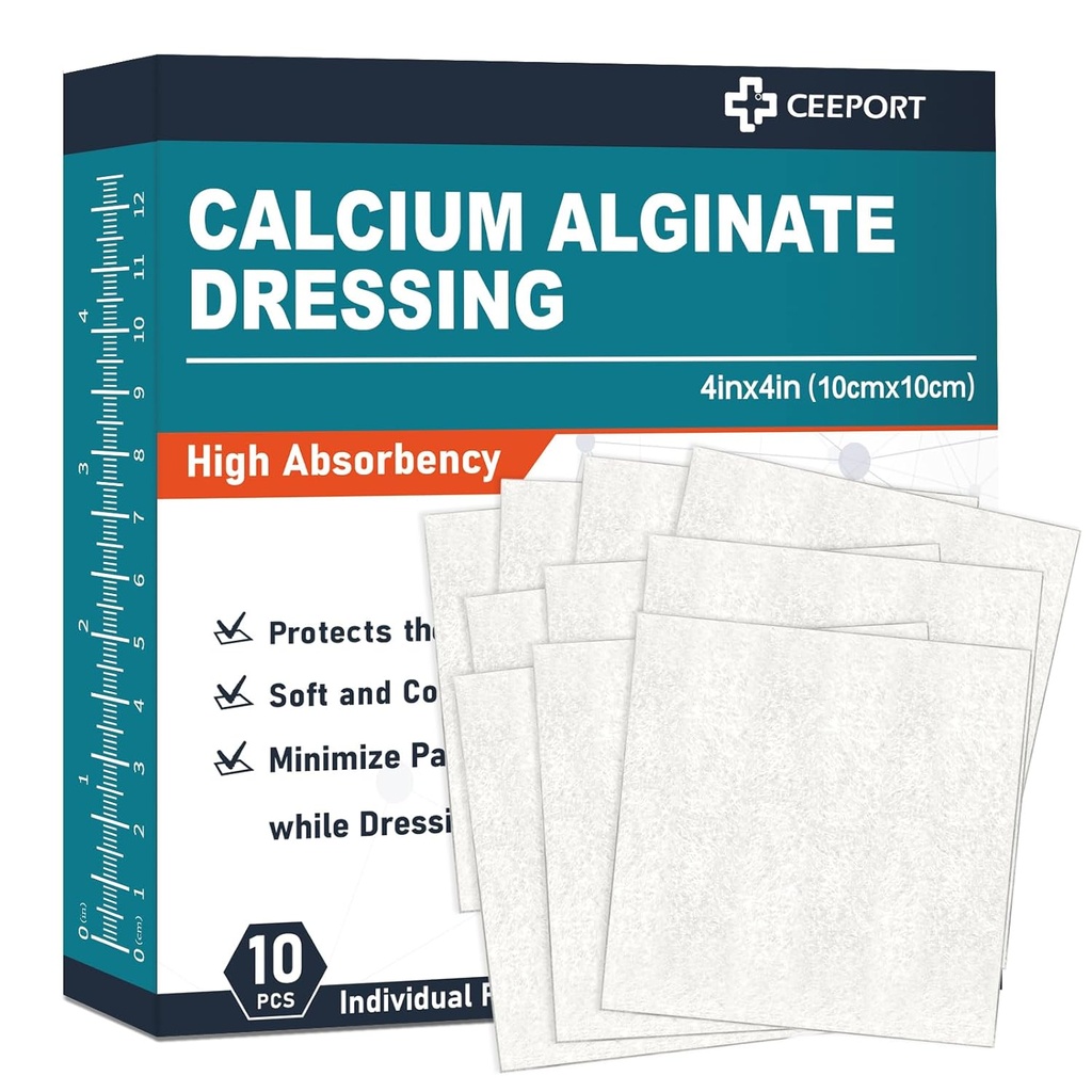 カルシウムAlginateの傷のドレッシング パッド、4" x 4"パッチ[10の個々のパック]、高い吸収性のドレッシング、柔らかい傷の心配プロダクト、傷の心配のための快適で及び無光沢のパッド
