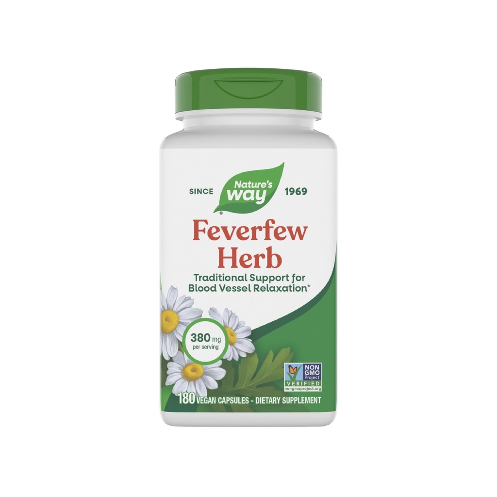 Nature's Way Feverfew Herb, 血液容器のリラックスのための伝統的なサポート*, サービングあたり380 mg, 非GMOプロジェクト検証済み, 180 ビーガンFeverfewカプセル (パッケージ 5 月 Vary)