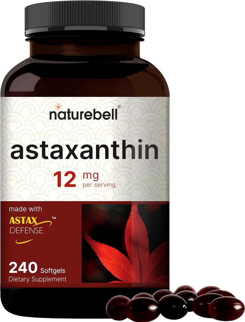 NatureBellのアスタキサンチン12mg、240のSoftgels | Microalgae (AstaX)の自然な酸化防止剤 | サポート 目、皮及び細胞の健康 | 最大強度、4か月の供給 | 非GMOのグルテンフリー