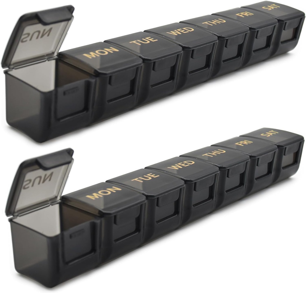 2 Pack Weekly Pill Organizer, Large 7 Day Pill Case, Daily Vitamin Case Medicine Box, AM/PM Pill Containers for Medicine Supplements Fish Oil (Black & Black)