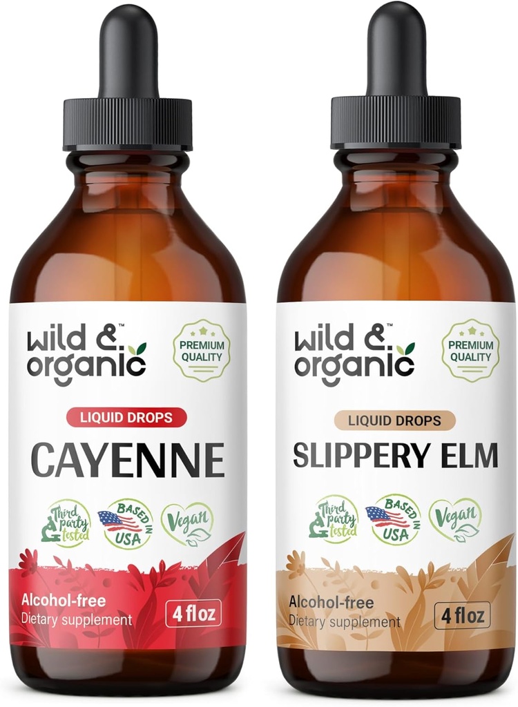 ワイルド&オーガニックカイエンペッパーTincture 4 fl oz&Slippery Elm Tincture 4 fl oz
