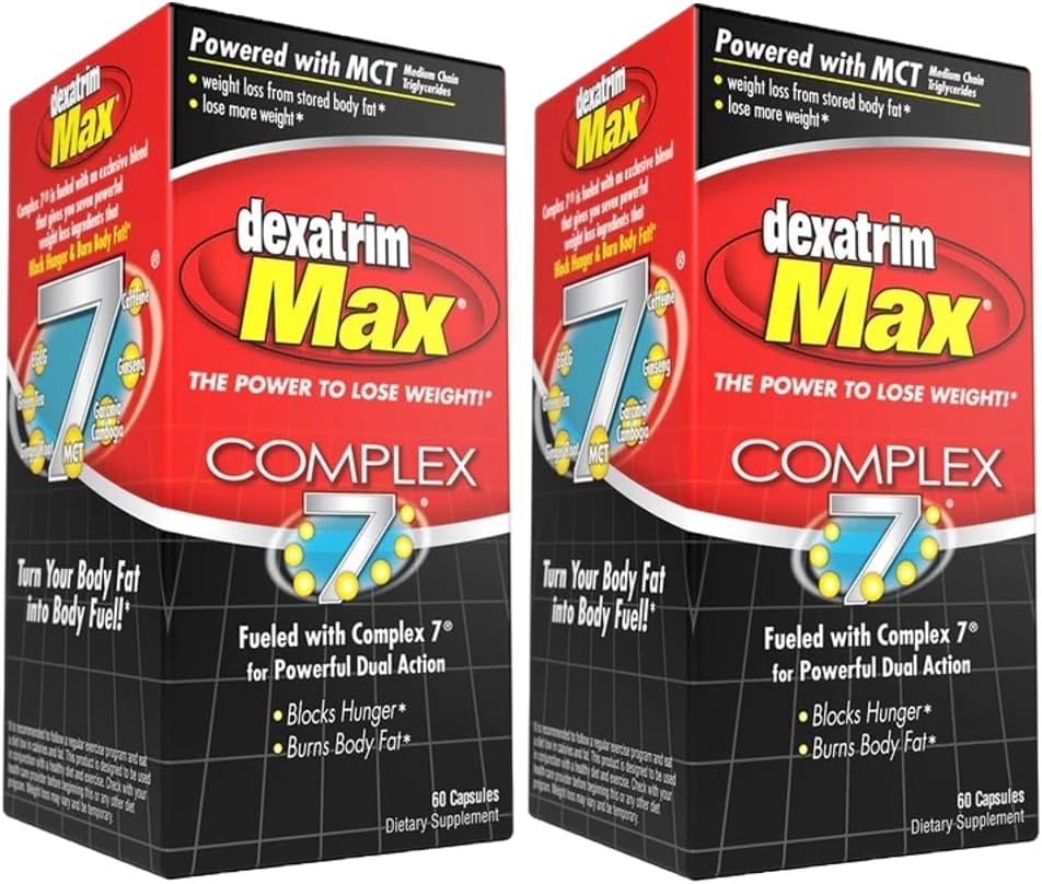 ILIOS Dexatrim Max Complex-7 | ダイエットピルスを体重を減らす - 7 飢餓と体脂肪を減らす強力な成分, 脂肪バーナーサプリメント, 男性と女性のための減量の丸薬, 2 パック w/ 60 カプセル 各