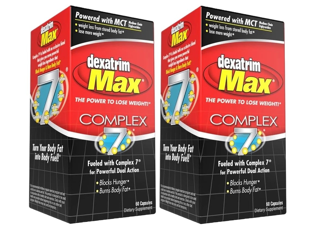 ILIOS Dexatrim Max Complex-7 | ダイエットピルスを体重を減らす - 7 飢餓と体脂肪を減らす強力な成分, 脂肪バーナーサプリメント, 男性と女性のための減量の丸薬, 2 パック w/ 60 カプセル 各