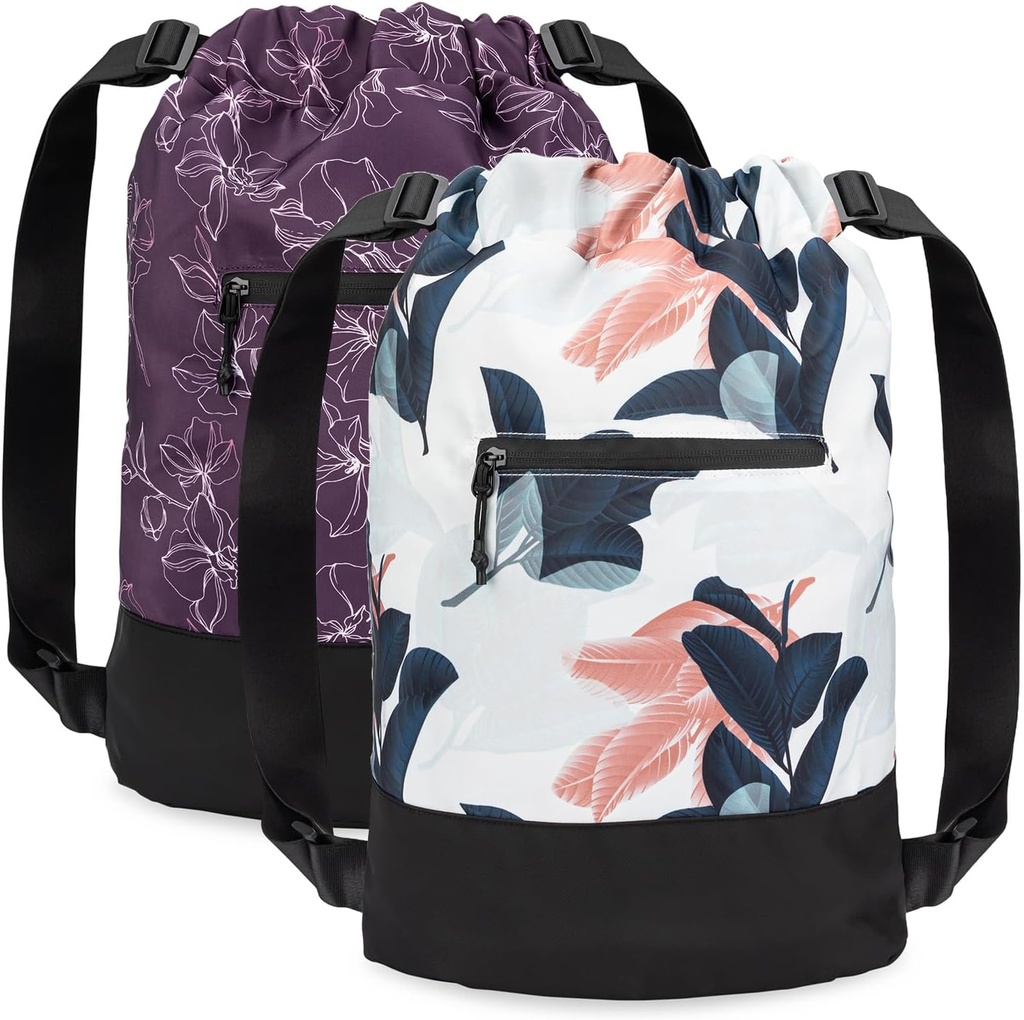 【2パック】 フレックス コート ドロースト ジム バッグ 女性用 グラフィックデザイン | 耐久性のある軽量ジム チンチ バッグ | ジムバッグ、旅行、一晩に最適です