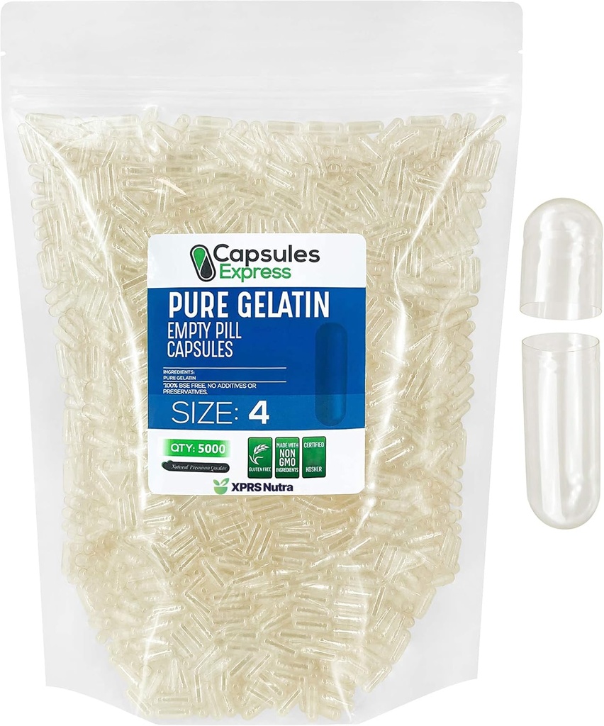 XPRSのNutraのサイズ4の空のカプセル- 5000の計算の明確な空のゼラチンのカプセル- DIYのカプセルの詰物-D-It-Yourselfの補足のための満たされた純粋な牛のゲルの帽子の丸薬