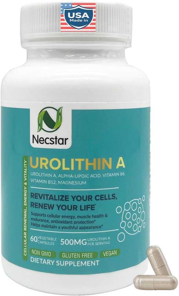 Necstar Urolithin Aサプリメント – 細胞エネルギー & ミトコンドリアサポート – アルファリポ酸と, ビタミンB6, B12 & マグネシウム – 60 ビーガン, グルテンフリー