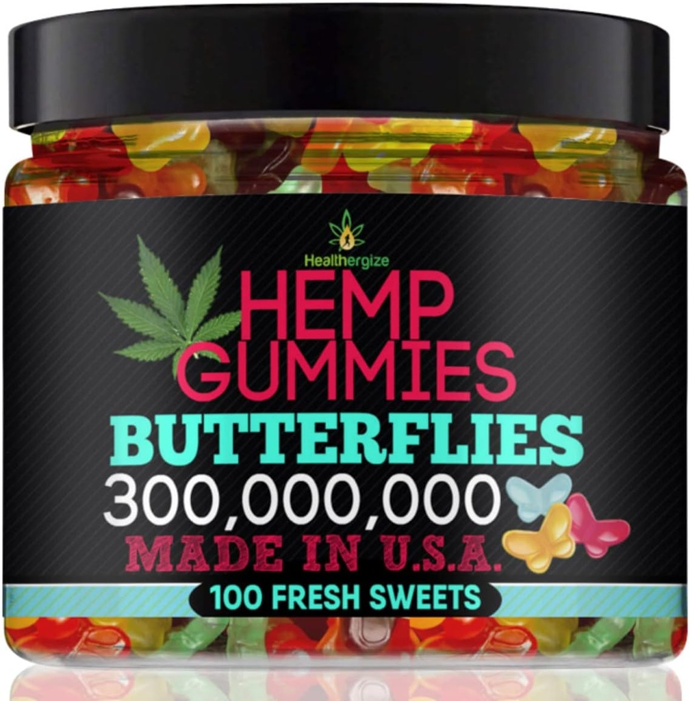 Hemp Gummies Premium-Delicious Butterflies Gummy Bear Edibles-Fresh Fruity Flavors-Natural Candy Peace and Relaxation-for Sleep, Calm, Relax-Made in USA-100 カウント