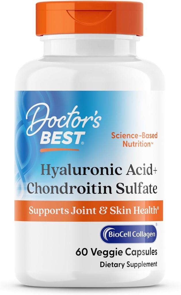 Doctors Best Hyaluronic Acid+ Chondroitin Sulfate, Supports Joint & Skin Health, Non-GMO, Gluten Free, Soy Free 60 Veggie Capsules