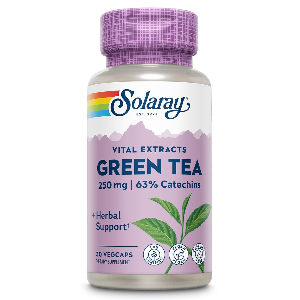 SOLARAYグリーンティーエキス250mg - カフェイングリーンティーエキスカプセル - EGCGサプリメント - 63%カテキン含有保証 - ビーガン、60日保証、30サービング、30ベジーキャップ