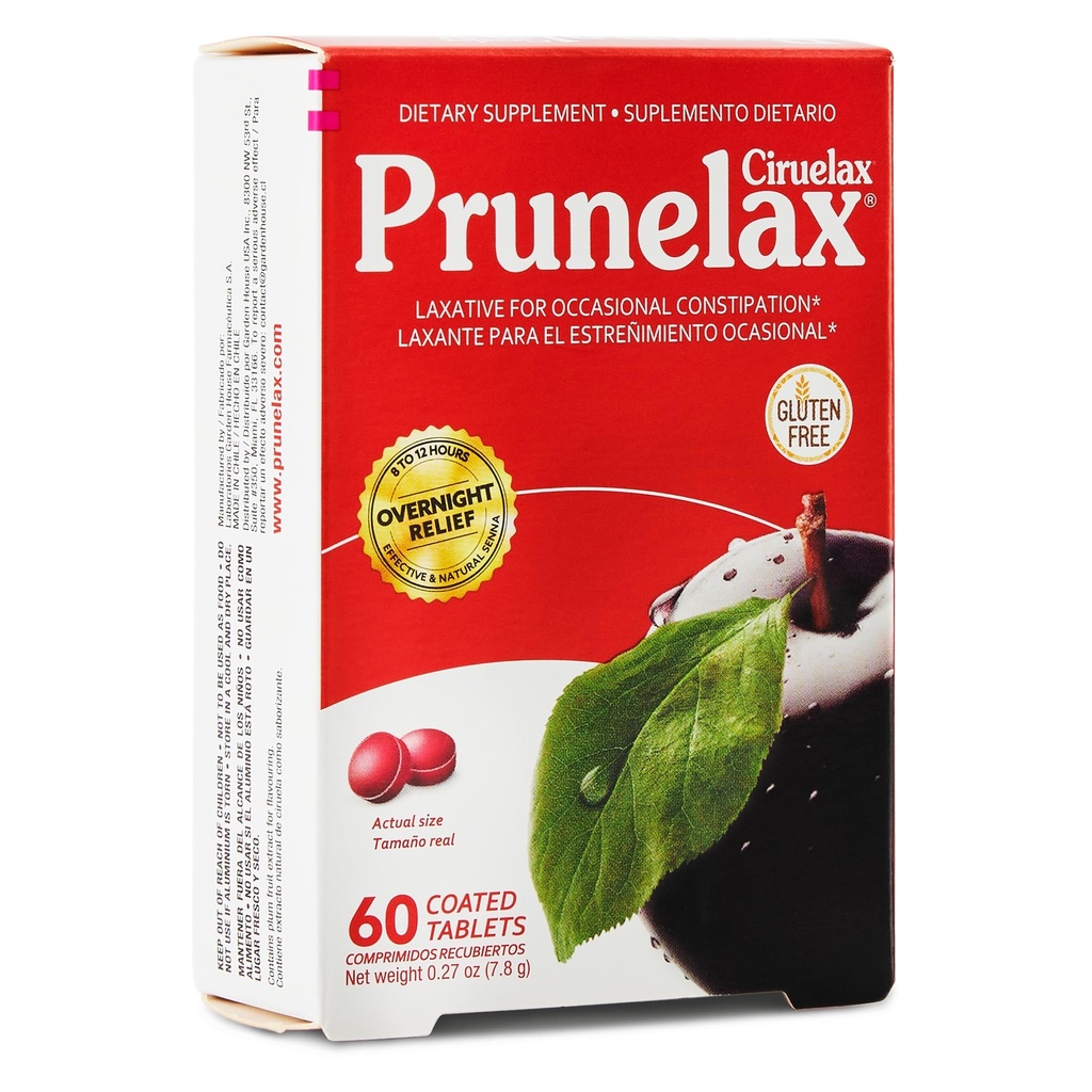 Prunelax Ciruelax の通常の強さの Laxative 小型タブレット - 時事の便秘のための一晩の救助、Senna のエキス、Vegewel & Gluten なし、無言の救助 - 60ct