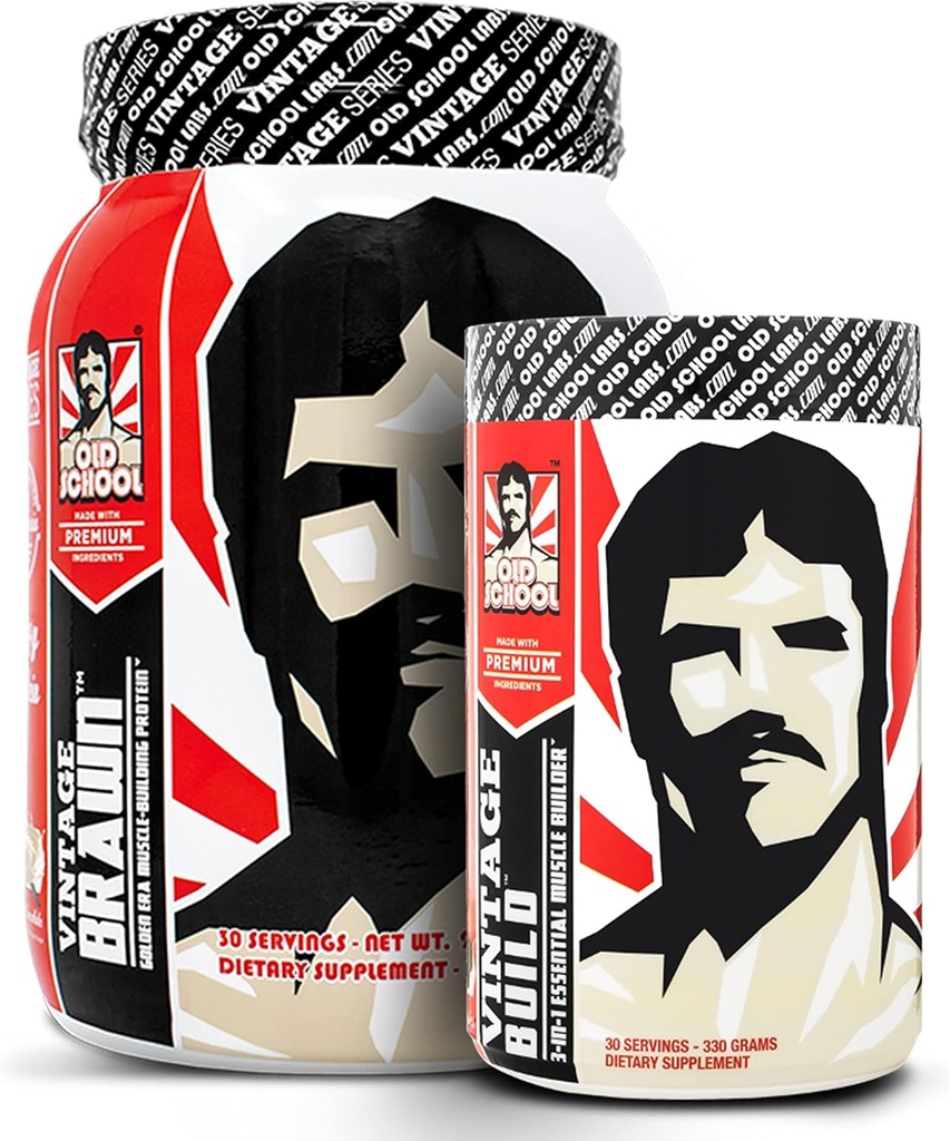 Old School Labs Vintage Brawn Muscle Building Protein and Vintage Build Post Workout