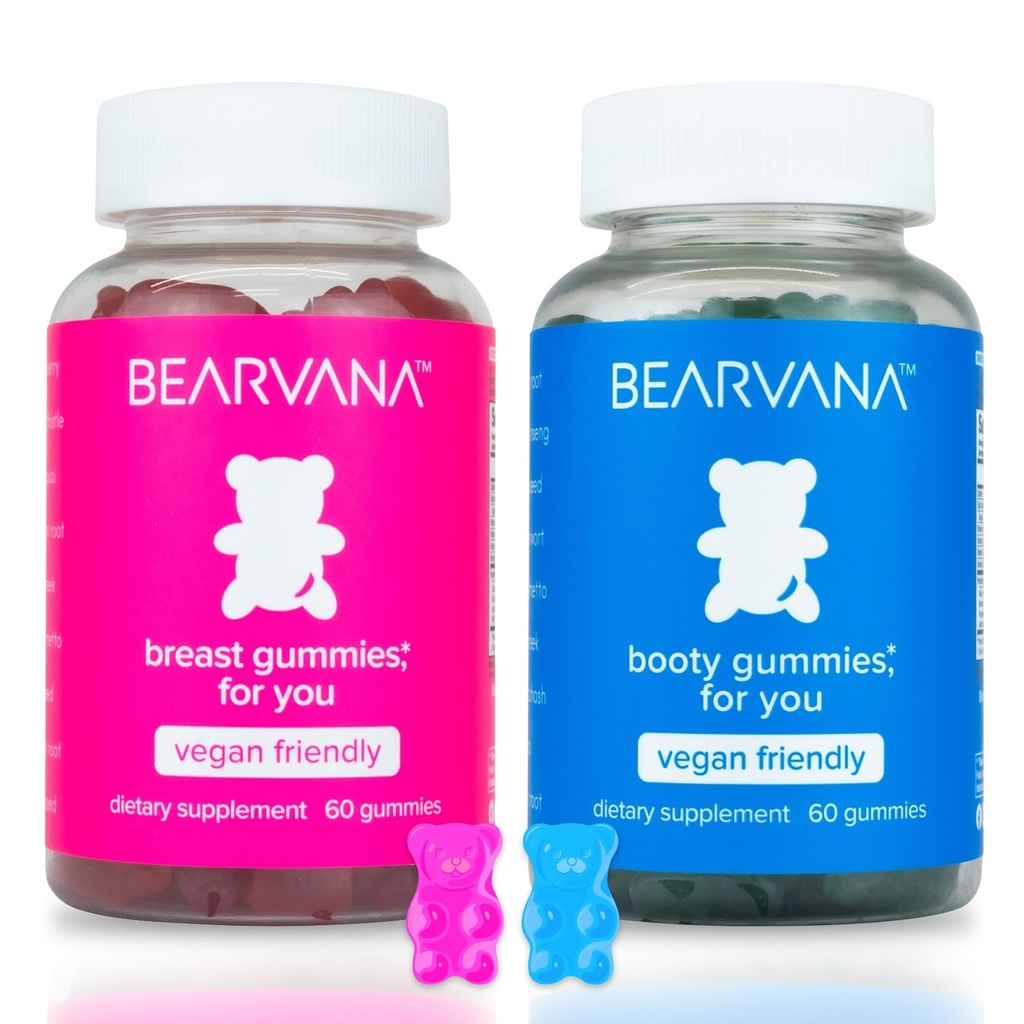 女性向けBEARVANAトップ&ピーチサポートコンボパックグミー | 9 ファーヌグリーク、マカ&フェンネルを含むハーブエキス | エッセンシャルビタミン | ベリーフレーバー | 2-パック(120グミー)