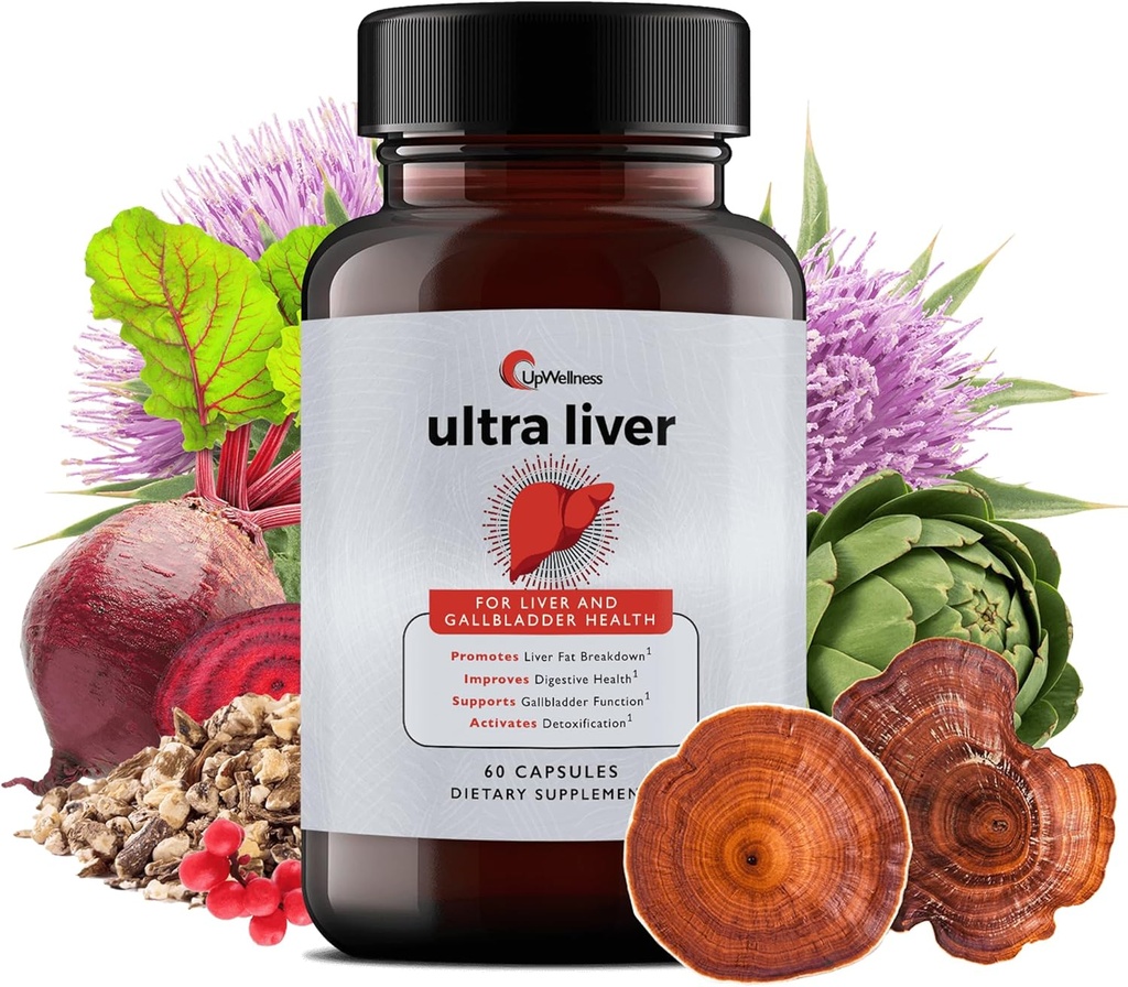 UpWellness Ultra Liver Supplement for Liver Support and Gallbladder Support - Powered by TMG, NAC Milk Thistle, and More - Liver Cleanse Detox & Repair - 60 Capsules