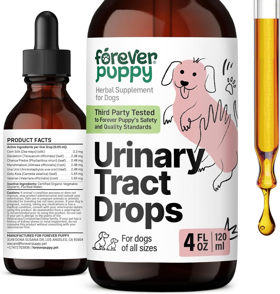 Forever Puppy Urinary Tract Drops for Dogs - Bladder Support w/Corn Silk & Chanca Piedra Stone Breaker - Dog Food Supplements for Kidney Support - Urinary Tract Vitamins and Supplements - 4 oz