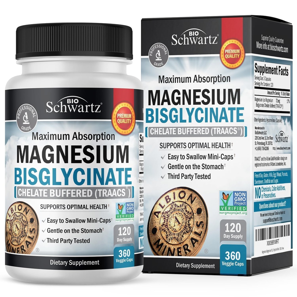 マグネシウムのBisglycinateのChelatedの補足-筋肉、骨及び接合箇所サポート、非Laxative、十分に緩衝される、非GMOの最高のBioavailability - 360のカプセルのための高い吸収のマグネシウムの補足