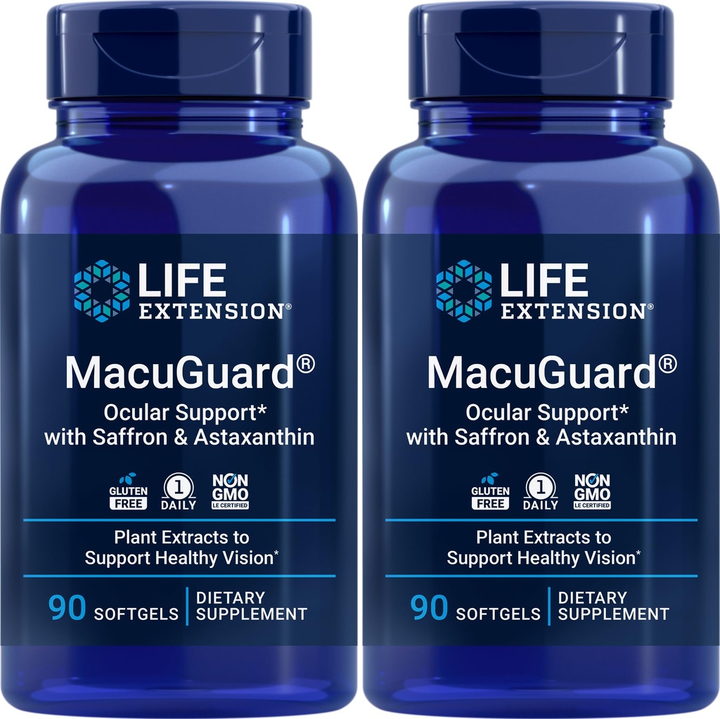 ライフエクステンションMacuGuard Ocularサポート90ソフトジェルとサフラン&アスタキサンチン