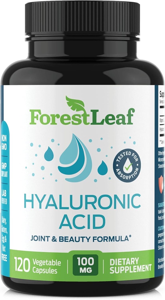 ForestLeaf Hyaluronicの酸の補足  100mg高いBioavailableの食事療法のHyaluronic酸の粉のカプセル+ 50mg VIT Cの サポート皮の水和、接合箇所の潤滑、反老化、毛及び釘  120の帽子