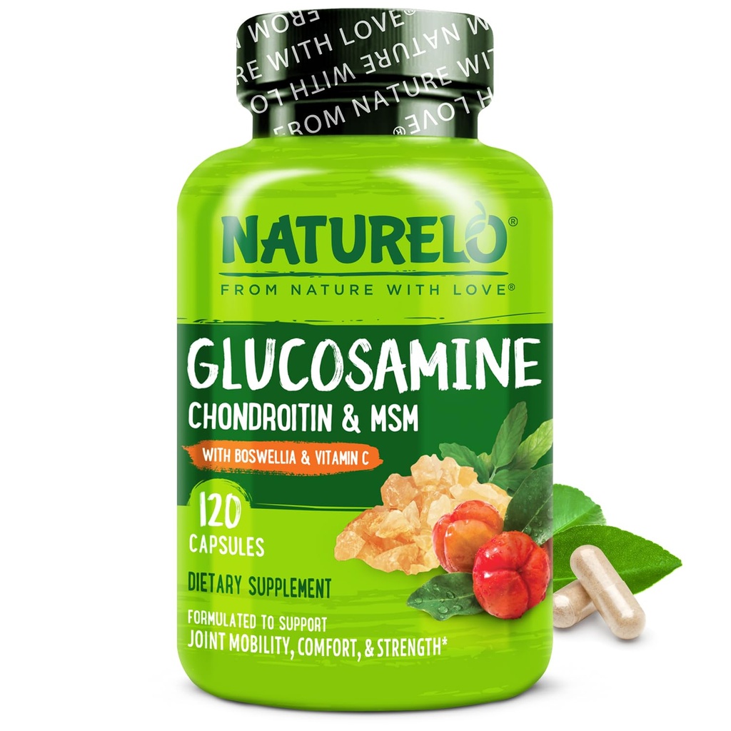 ボスウェリアとビタミンCのNATURELOグルコサミンコンドロイチンMSM - 関節の快適さ、モビリティ、強度のためのサプリメント - 120カプセル