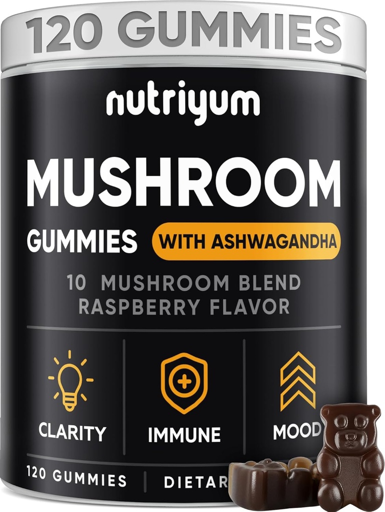 Mushroom Gummies 10 Blend 120 pcs - Lions Mane, Ashwagandha, Turkey Tail, Cordyceps, Chaga, Reishi Mushroom Complex - Mushroom Supplement for Immune, Energy, Clarity & Cognitive
