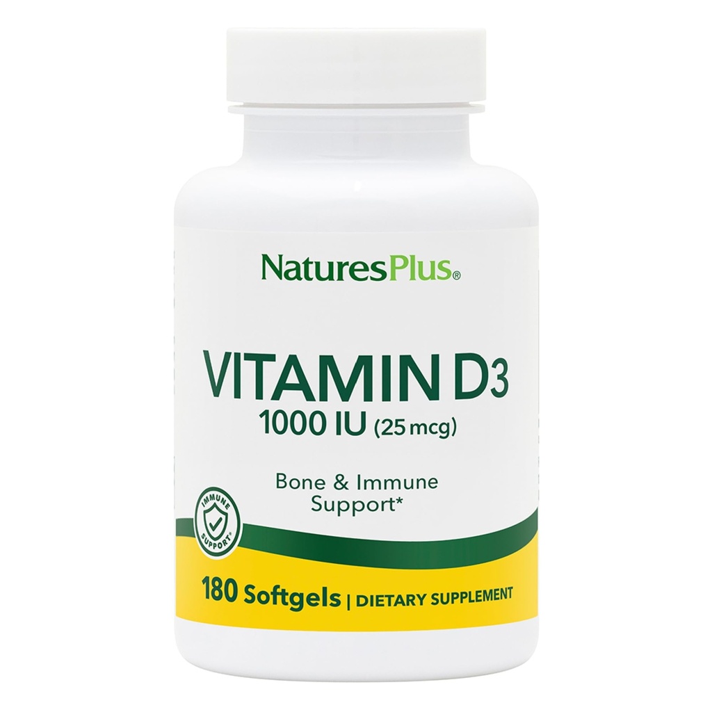 Natures Plus Vitamin D3(Cholecalciferol) - 1000 iu、180 Softgels - 健康な骨と免疫システムのサポート栄養サポート - 生物学的に利用できるアクティブフォーム - グルテンフリー - 180サービング