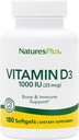 Natures Plus Vitamin D3(Cholecalciferol) - 1000 iu、180 Softgels - 健康な骨と免疫システムのサポート栄養サポート - 生物学的に利用できるアクティブフォーム - グルテンフリー - 180サービング