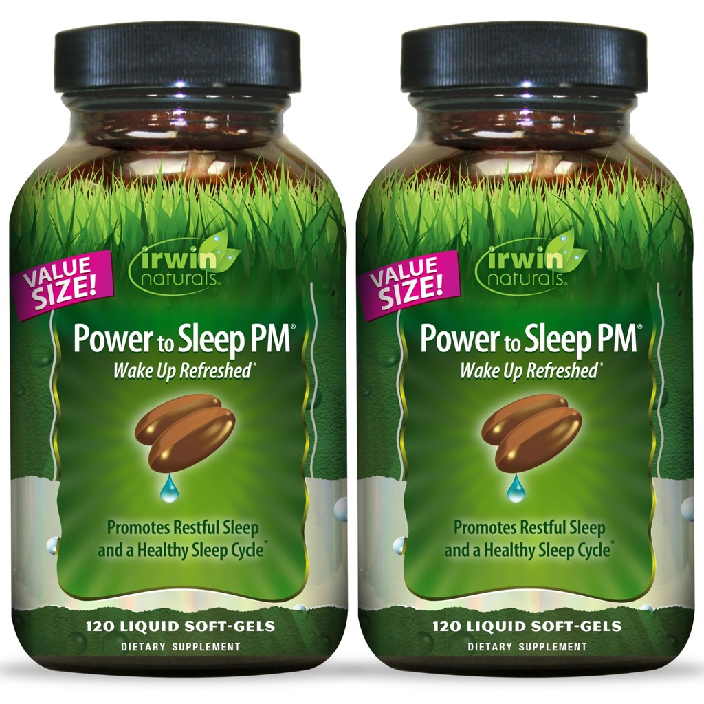 Irwin Naturals パワー へ 睡眠 PM - 120 液体の柔らかいゲル、2 のパック - Melatonin、GABA、Ashwagandha、Valeian Root & L-Theanine - 120 総サービング