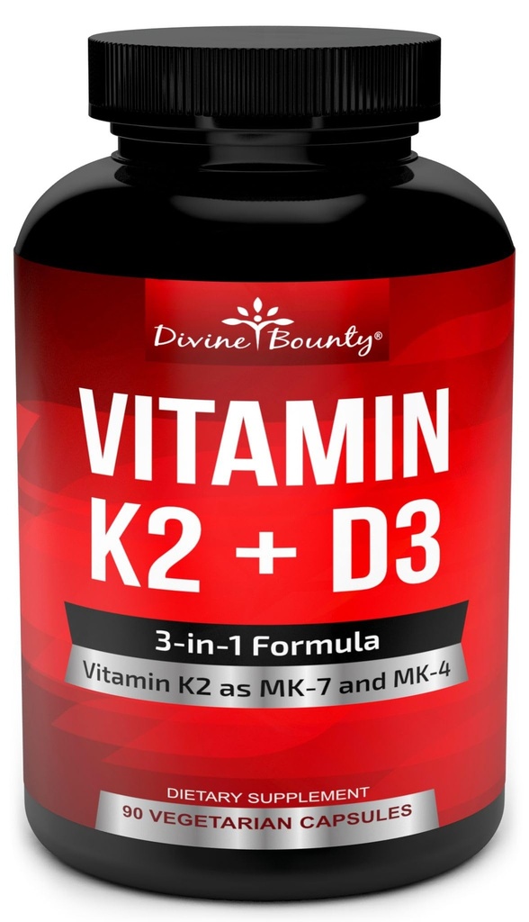 D3サプリメント付きビタミンK2(MK7&MK4) - MK-7 100mcg、MK-4 500mcg、5000 IUビタミンD3 - 骨と心臓サポート - 90非GMOベジタリアンカプセル