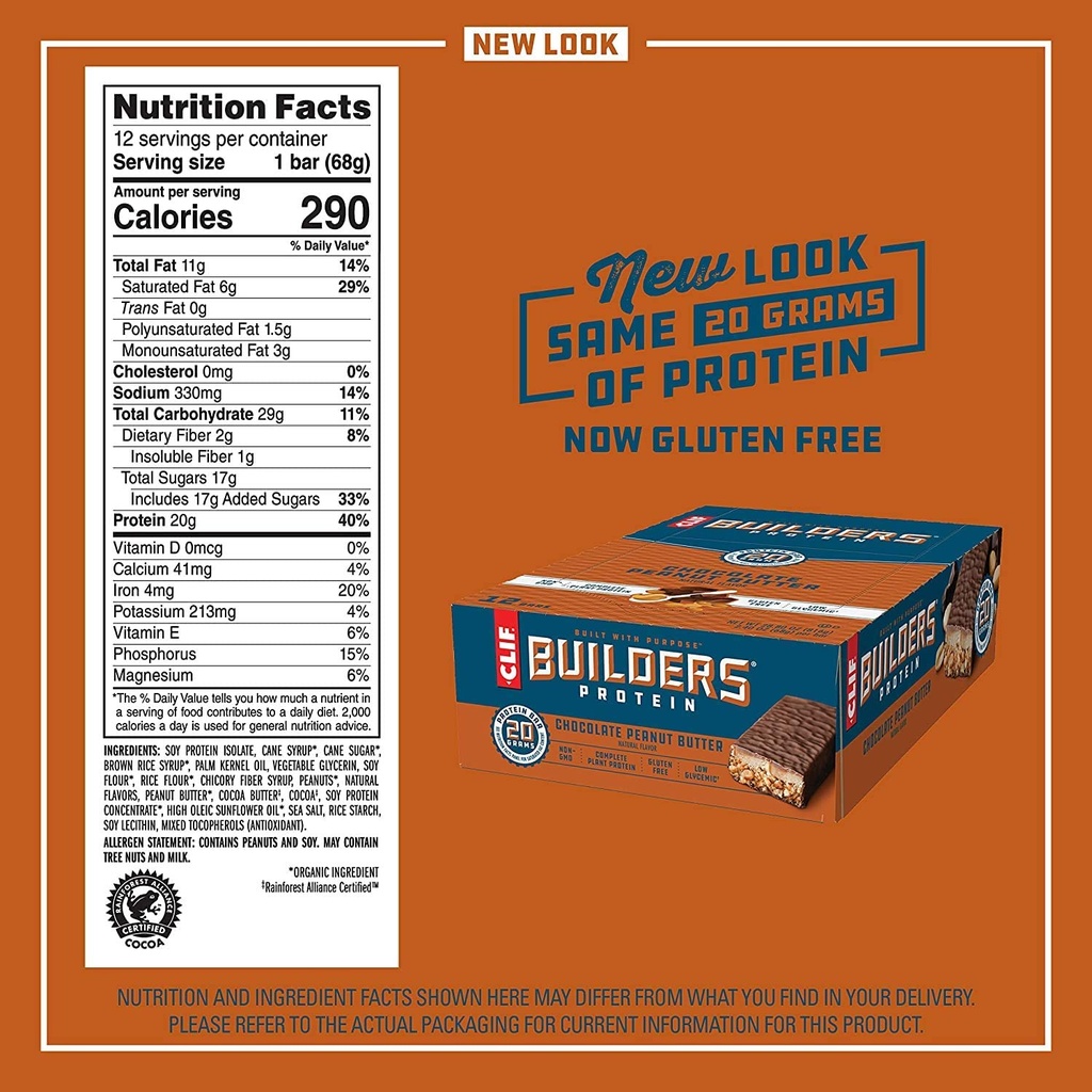 CLIF BUILDERS - プロテインバー - チョコレートピーナッツバターフレーバー - 20gプロテイン(2.4オーンス、12カウント)(ノームグルテンフリー)