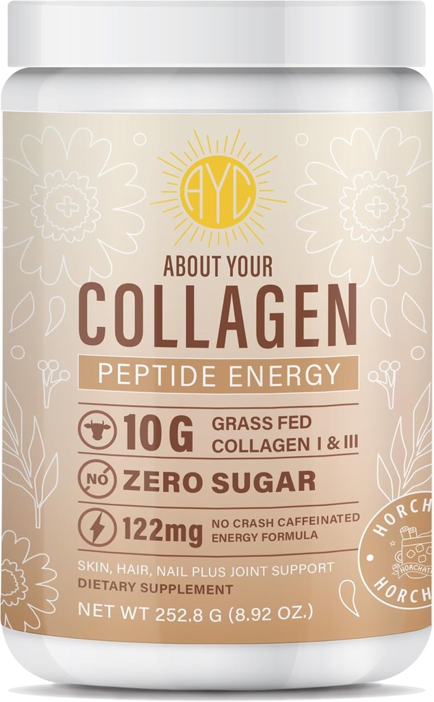 Peptide Energy Collagen Powder Hair, Nail, Skin, Type I & III,Caffeine for Energy, Vitamin C, Biotin, Hyaluronic Acid, Zero Sugar – 8.92 oz (Horchata)