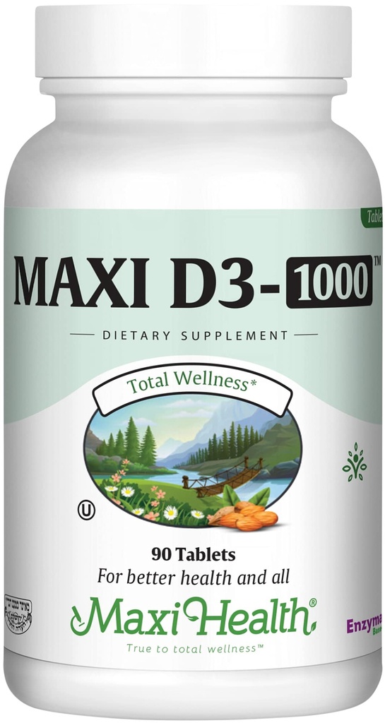 マキシ健康ビタミンD3 1000 IUの栄養補助食品 - 飲みやすい - 無臭&味のない - カルシウム吸収、免疫の健康と骨の健康を大人の女性と男性 - 90錠をサポート