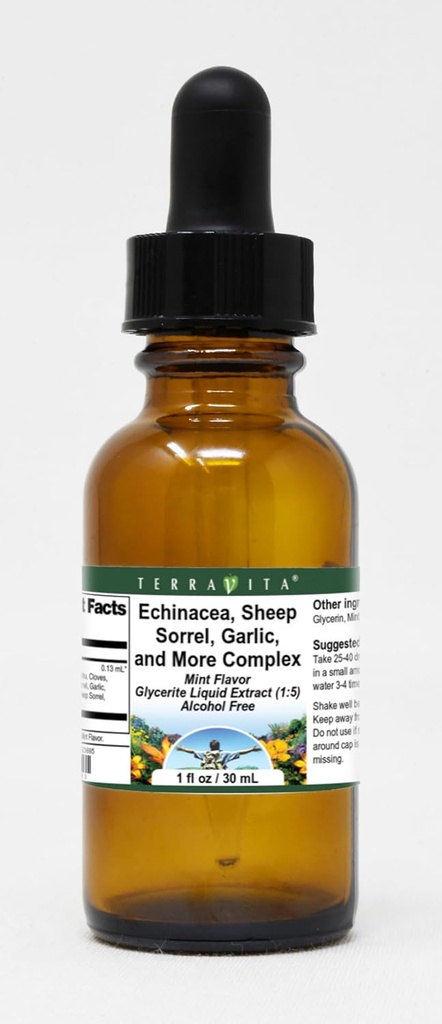 Terravita Echinacea、羊のSorrel、ニンニク、およびより複雑なGlycerite液体エキス(1:5) - ミント風味(1oz、ZIN:523695)