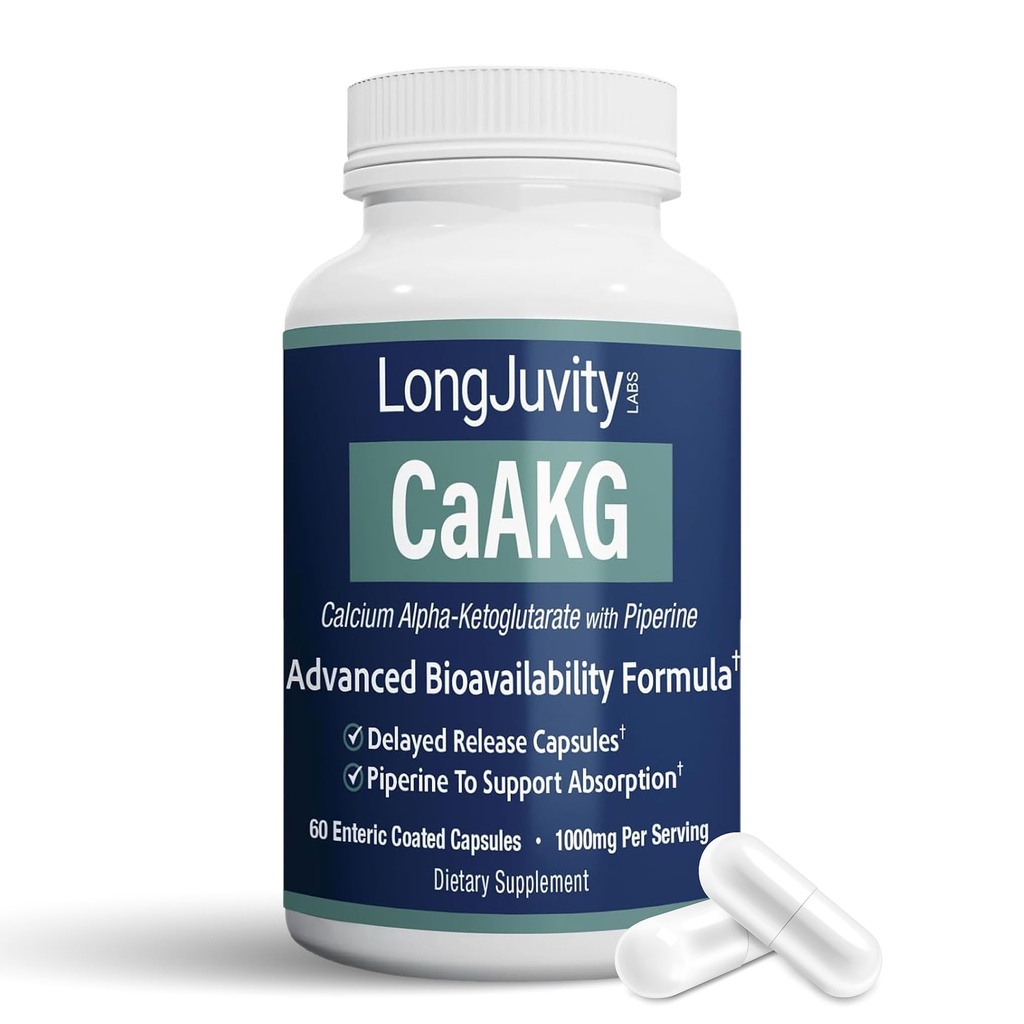 LongJuvityのカルシウム アルファKetoglutarateの時間解放AKGの補足(サービングごとの1,000mg) - Gutのヒース、骨の健康、反老化及び長寿-独立してテストされる実験室(60の腸の上塗を施してあるカプセル)