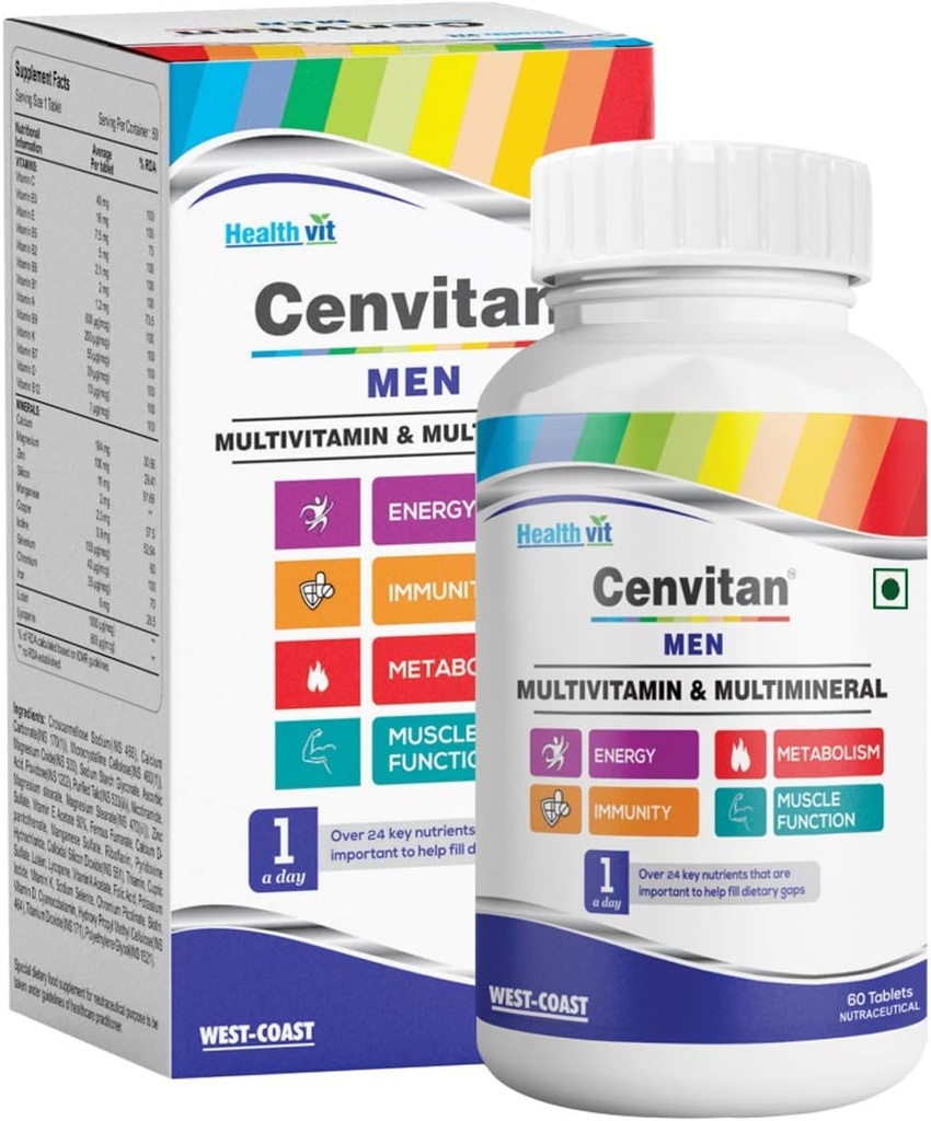 メン向けCenvitan Multivitamin - 24 Nutrients(ビタミンとミネラル)の60錠 | エネルギー、スタミナ&リカバリ用