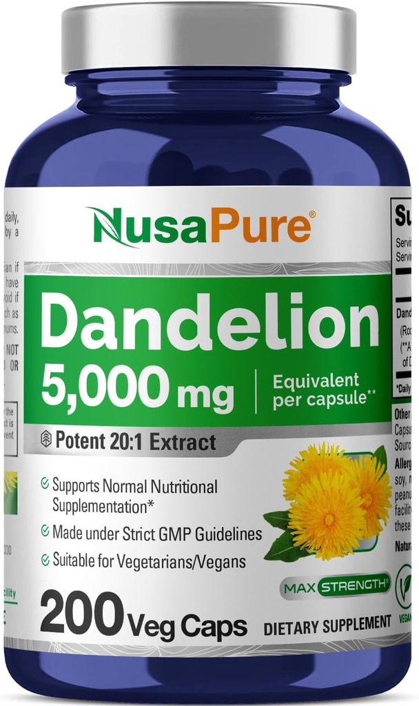 NusaPure Dandelionの根20:1のエキス、5000mg 200のベジス カプセル(Vegan、非GMO)と等価250のmg