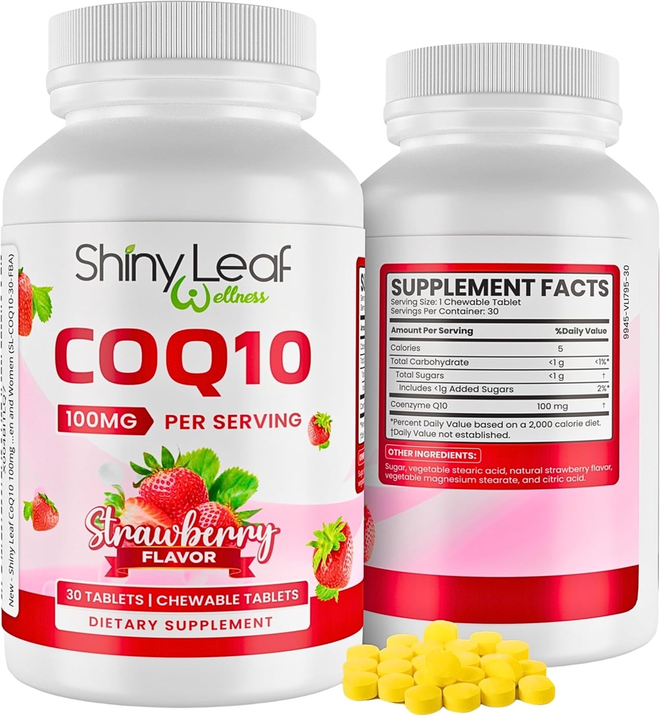光沢のある葉のCoQ10 100mg -Chewable CoQ10の補足-心の健康及びエネルギーのためのCoenzyme Q10 -自然なCo Q 10の補足-Cardiovascularのウェルネスのための- 100mgのChewableタブレット、米国でなされる30のタブレット