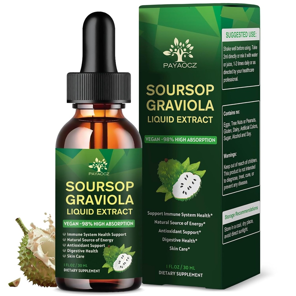 (4 Pack) 7 in 1 Soursop Extract Bitters Liquid Drops, Organic Soursop Oil Supplements for Cell Support & Regeneration, Herbal Graviola Tincture, Immune Boost, Vegan, 1 Fl Oz