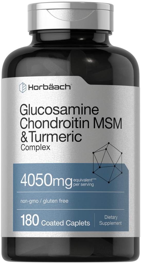 ホルバハチグルコサミンコンドロイチンMSM | 4050 mg | 180カプレット | ターメリックで | トリプルフォースフォーミュラ | 非GMO&グルテンフリーサプリメント